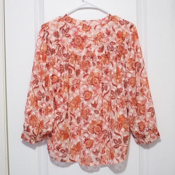 (W Medium) Ophelia Roe Paisley Button Pattern Blouse Orange Red Vintage Look - Picture 3 of 8